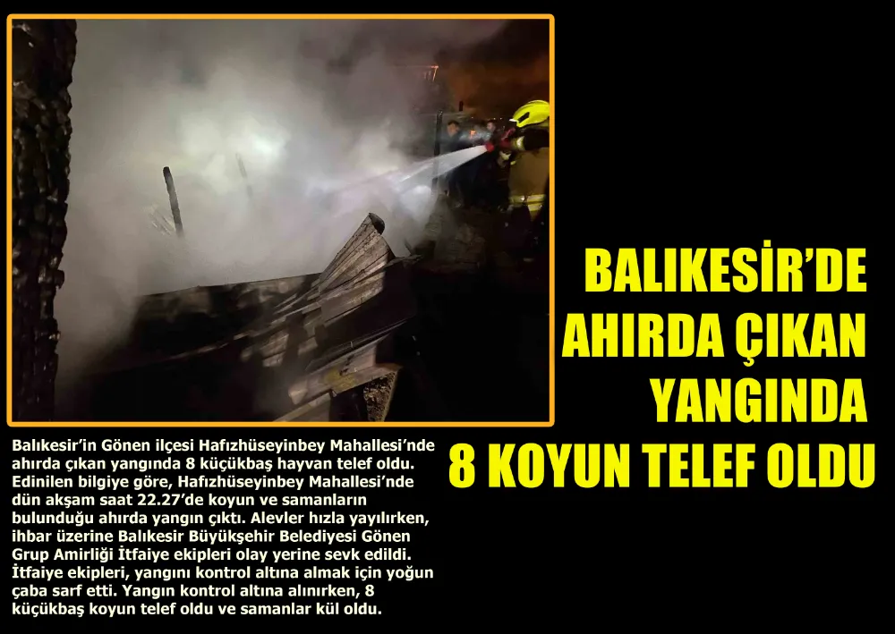 Balıkesir’de Ahırda Çıkan Yangında 8 Koyun Telef Oldu